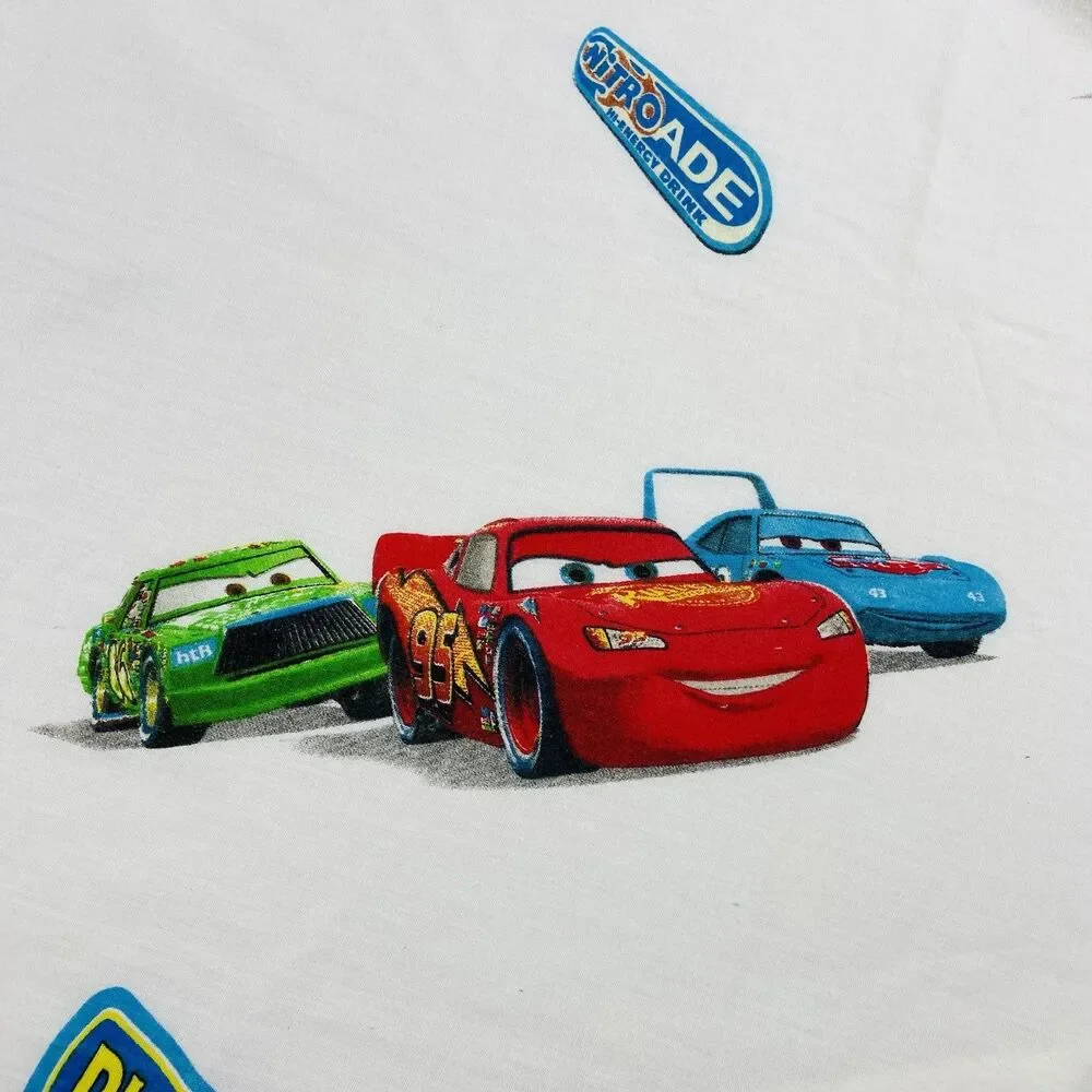 Walt Disney Pixar Cars White Twin Size  Flat Sheet McQueen Mater 2009